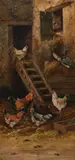 A. Prehn, Barnyard Hen House, Oil on board