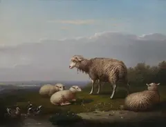 Franz Van Severdonck, Sheep and Ducks in a Landscape, Oil on panel