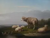 Franz Van Severdonck, Sheep and Ducks in a Landscape, Oil on panel