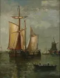 Paul Jean Clays, Fishing Boats in Dutch Harbor, Oil on panel