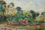 Emmanuel Victor de La Villeon, Paysage Avec Figures, Oil on board