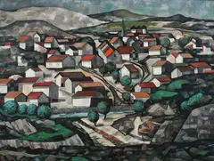 Michael Frary, Cubist Cityscape, Oil on board