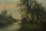 Thomas Leitner, Birch Trees and Stream, Oil on canvas