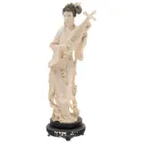 Dama Con Liuqin, CHINA, SIGLO XX, Talla en marfil esgrafiado y entintado con base de madera