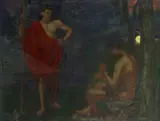 Hans Thoma, Apoll und Marsyas, Öl auf Karton