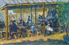 Richard Bloos, Gartencafé in Paris, Öl auf Leinwand