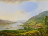 Caspar Johann Schneider, Blick über Bingen in den Rheingau, Öl auf Leinwand