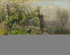 Carl Jutz, Enten am Weiher, Öl auf Holz