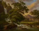 Anton Radl, Gebirgstal mit Wasserfall, Öl auf Leinwand