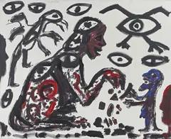 Folge und Konsequenz by A. R. Penck, 1991, Acryl über Serigrafie auf Leinwand, sold Jun 2020