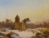 Carl Hilgers, Wintertag mit der alten Kapelle in Rhens am Rhein