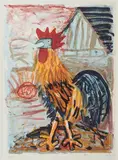 Otto Dix, Hahn (vor der Scheune), 1968, Farblithografie auf BFK RIVES (Wasserzeichen)