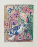 Otto Dix, Katze im Mohn, 1968, Farblithografie auf BFK RIVES (Wasserzeichen)