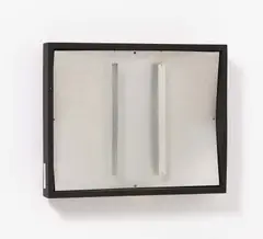 Hermann Goepfert, Auktion 442, Los 1222, 1973, Aluminium und Fäden auf Aluminiumplatte in schwarzem Holzrahmen