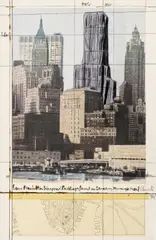 Christo, Auktion 442, Los 1181, 1990, Farblithografie, collagiert, auf Papier auf Karton aufgezogen