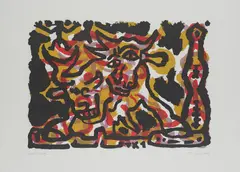 Ohne Titel by A. R. Penck, Farbradierung auf ZERKALL BÜTTEN (Wasserzeichen), sold Feb 2020