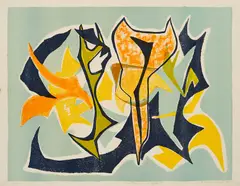 Bernard Schultze, Komposition mit Gelb, 1951, Farblithografie auf Velin