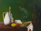 Franz Radziwill, Stillleben mit Petroleumlampe, 1962, Öl auf Holz
