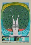 Hommage à Schröder-Sonnenstern by Friedensreich Hundertwasser, 1972, Farbserigrafie mit Metallprägung auf grau-braunem Papier, sold Feb 2020