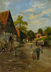 Adolf Lins, Hessisches Dorf, Öl auf Leinwand