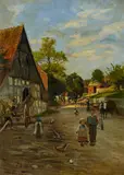 Adolf Lins, Hessisches Dorf, Öl auf Leinwand