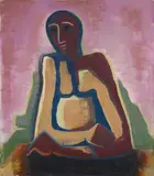 Mann am Tisch sitzend by Karl Hofer, 1953, Öl auf Leinwand, sold Nov 2019