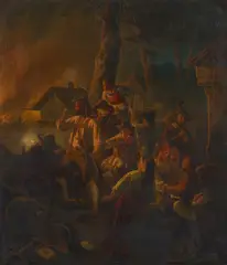 Eine Tiroler Familie in der Verteidigung ihres Hauses gegen andringende Feinde by Carl Friedrich Moritz - genannt "Feuermüller" Müller, Öl auf Leinwand, sold Nov 2019