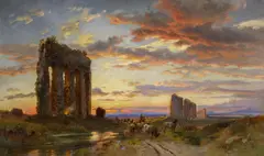 Hermann David Salomon Corrodi, Abend bei römischen Aquädukten in der römischen Campagna, Öl auf Leinwand