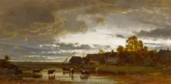 Eduard Schleich d. J., Morgenstimmung am Bauerngehöft, Öl auf Holz