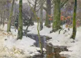 August Lüdecke-Cleve, Bachlauf im Winterwald, Öl auf Leinwand