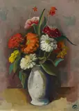 Karl Hofer, Stillleben mit Zinnienstrauss in Vase