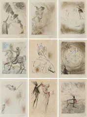 Salvador Dalí, Faust (La Nuit de Walpurgis), 1968/69, Mappe mit 11 Farbradierungen, aquarelliert auf Japan. In der originalen roten Leinenmappe