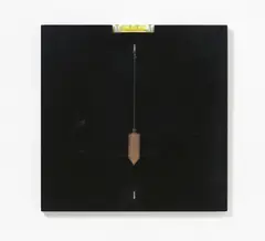 Selbstjustierbares Wasserwaagen- und Lotbild by Timm Ulrichs, 1968, Wasserwaage und Lot auf schwarz lackierter Spanplatte, sold Jun 2020