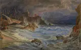 Christian Frederik Ferdinand Thøming, Gewittersturm an der Küste, Öl auf Leinwand