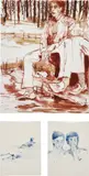 Hernan Bas, Three works: (i) You and me; (ii) Untitled (Dock); (iii) Untitled (2 boys), 2001, each water-based oil on vellum