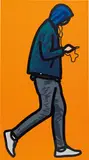 Julian Opie, Man in the rain with ipod, 2012, vinyl on wooden stretcher