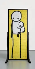 Stik, Big Mother, 2014, spray-paint on brick, in artist's steel frame