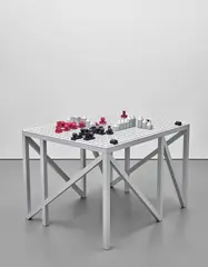 Liam Gillick, A Game of War Structure 2011, 2011, anodized and powder coated aluminium on a painted steel table