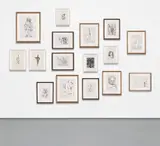 George Condo, Sixteen works: (i, iii, vii, viii, ix, x, xi, xii, xiv, xv, xvi) Untitled; (ii) The universe that didn't want me; (iv) The DIVINE LIGHT OF CONDO; (v) 7 Abstract FORMS; (vi) Mrs Armstrong; (xiii) Heaven, 1986, (i, iv, v, vi) pencil on paper (ii, xvi) pencil and felt tip pen on paper (iii, ix) felt tip pen on paper vii) oil pastel on paper viii) pencil, oil pastel and crayon on paper (x, xii, xiii, xiv, xv) ink on paper xi) felt tip pen, pen, biro and masking fluid on paper