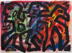 Kopf oder Adler by A. R. Penck, 2002, acrylic and gouache on paper, sold Dec 2018