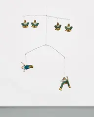 Self Portrait Mobile by Sarah Lucas, 1993, six cut out photographs, string and metal, sold Dec 2018