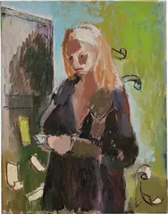 Neal Tait, Woman reading her Visa statement, 2006, oil on linen