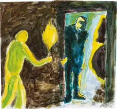 Untitled by Daniel Richter, 2006, oil, tape and graphite on paper, sold Dec 2018