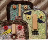 Enrico Baj, The Nose Trio, 1973, acrylic, handmade paper, cloth, wood, felt, metal and found object on board