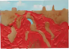 Landscape by Dieter Roth, 1968, acrylic and chocolate on Düsseldorf postcard, mounted to cardboard, sold Dec 2018