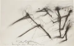 Jagd by Arnulf Rainer, 1970, charcoal on Ultraphan sheet, taped to paper, sold Dec 2018