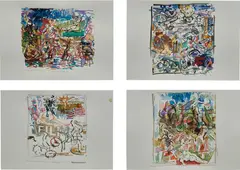 Uwe Kowski, Four works: (i) Film; (ii) Mythen; (iii) Weiche null; (iv) Wort 2, 2005, each watercolour on paper