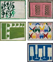 Five works: i) Swindle; ii) Walk is no Waltz; iii) Signor March; iv) Neu Mutter March; v) Double Gate by Tal R, 2015, each oil and paper on cardboard, in artist's frame, sold Dec 2018