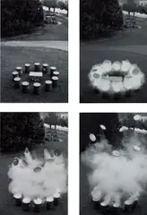 Roman Signer, Aktion mit Fässern, 1992, black and white photograph on baryte paper, quadriptych