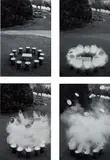 Aktion mit Fässern by Roman Signer, 1992, black and white photograph on baryte paper, quadriptych, sold Dec 2018